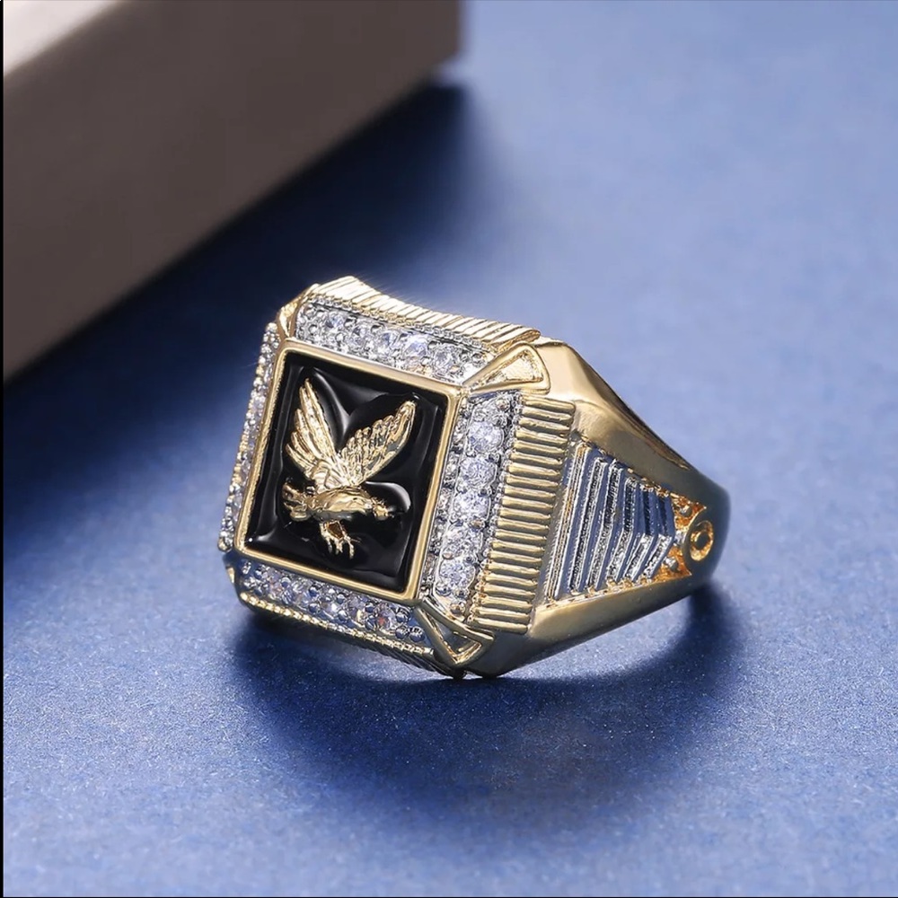 New Unisex Two Tone Enamel Eagle Zircon Ring 💍 - Picture 5 of 6